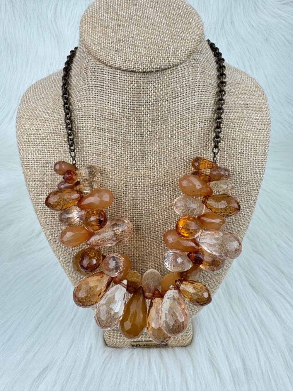 Women's Chunky Faceted Teardrop Lucite Bib Statement Necklace Amber Tones